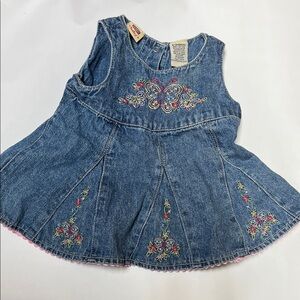 Faded Glory 0/3 Months Blue Denim Dress with Colorful Embroidery